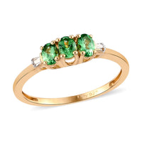 Natural Tsavorite Garnet and Diamond Accent Trilogy Ring in Vermeil Yellow Gold Over Sterling Silver (Size 8.0) 0.50 ctw