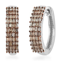 Natural Champagne Diamond Hoop Earrings in Platinum Over Sterling Silver 0.50 ctw