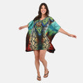 TAMSY Turquoise Cheetah & Peacock Feather Screen Printed Kaftan - One Size Fits Most - Sticky add to cart bar