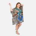 TLV TAMSY Brown Snake Screen Printed Short Kaftan - One Size Fits Most - Sticky add to cart bar