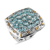 Madagascar Paraiba Apatite and Natural White Zircon Ring in Vermeil YG & Platinum Over Sterling Silver 8.85 Grams 4.90 ctw