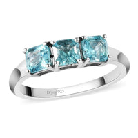 Asscher Cut Madagascar Paraiba Apatite 3 Stone Ring in Platinum Over Sterling Silver (Size 10.0) 1.10 ctw