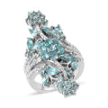 Madagascar Paraiba Apatite and Natural White Zircon Floral Elongated Ring in Platinum Over Sterling Silver 3.90 ctw - Sticky add to cart bar