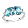 Madagascar Paraiba Apatite and Diamond 3 Stone Ring in Platinum Over Sterling Silver (Size 10.0) 1.85 ctw - Sticky add to cart bar