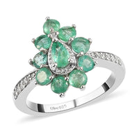 Boyaca Colombian Emerald and Natural White Zircon Ring in Platinum Over Sterling Silver (Size 8.0) 1.30 ctw
