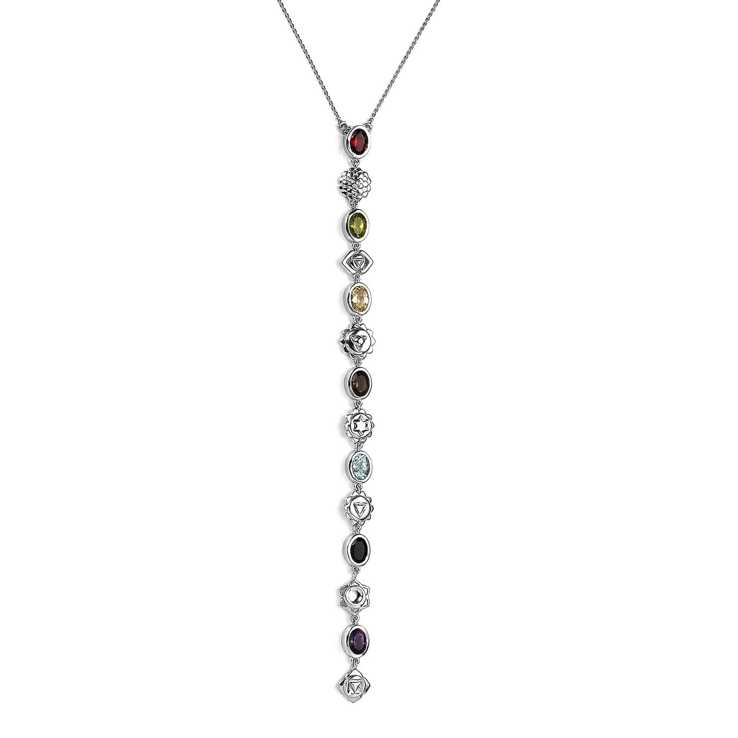 Multi Gemstone 5.75 ctw Chakra Lariat Necklace in Platinum Over Sterling Silver 18-20 Inches
