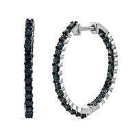 Blue Diamond Hoop Earrings in Rhodium and Platinum Over Sterling Silver 2.00 ctw