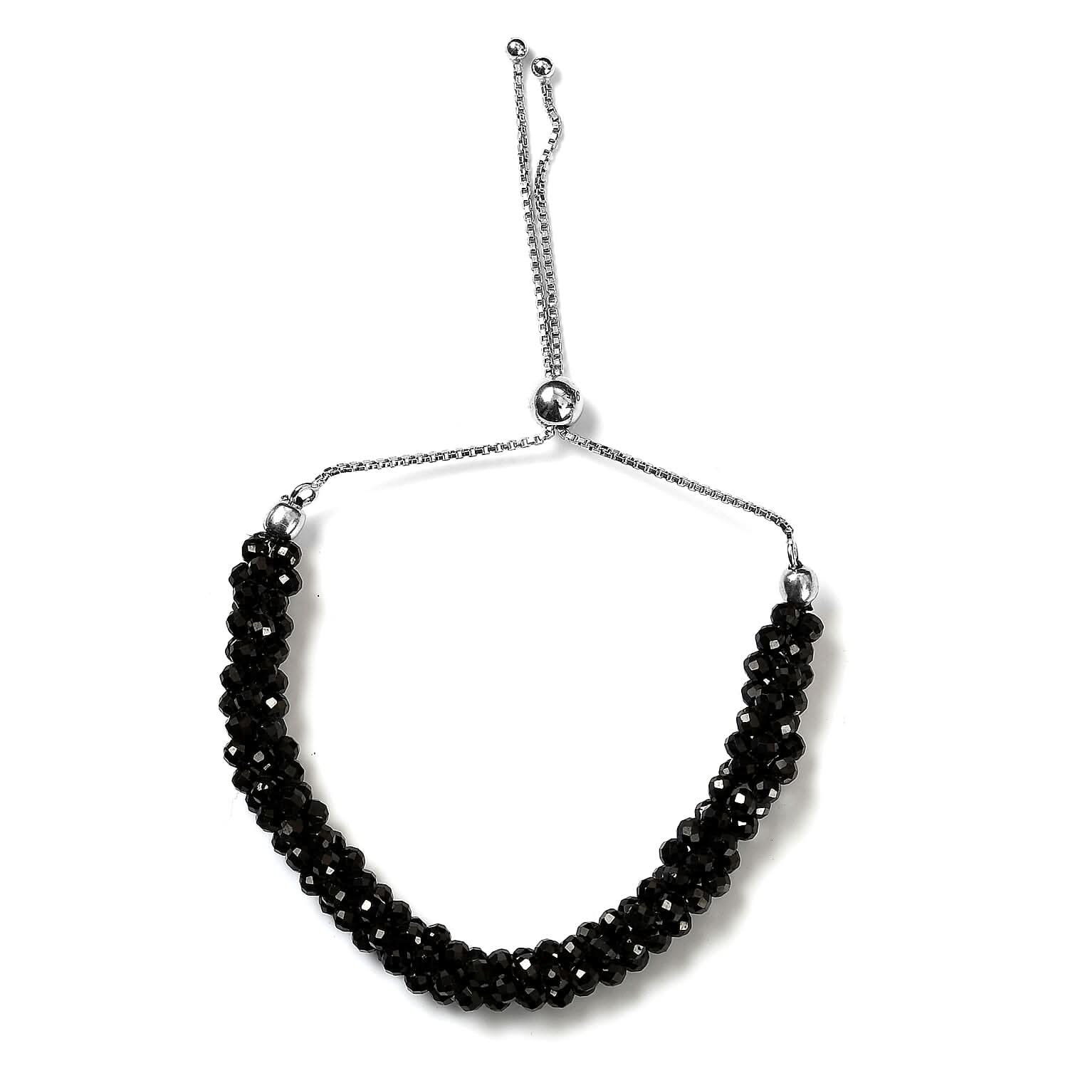 Thai Black Spinel Multi Row Beaded Bolo Bracelet in Sterling Silver 36.00 ctw