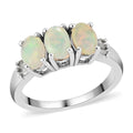 Premium Ethiopian Welo Opal and Diamond 3 Stone Ring in Platinum Over Sterling Silver (Size 6.0) 1.00 ctw - Sticky add to cart bar