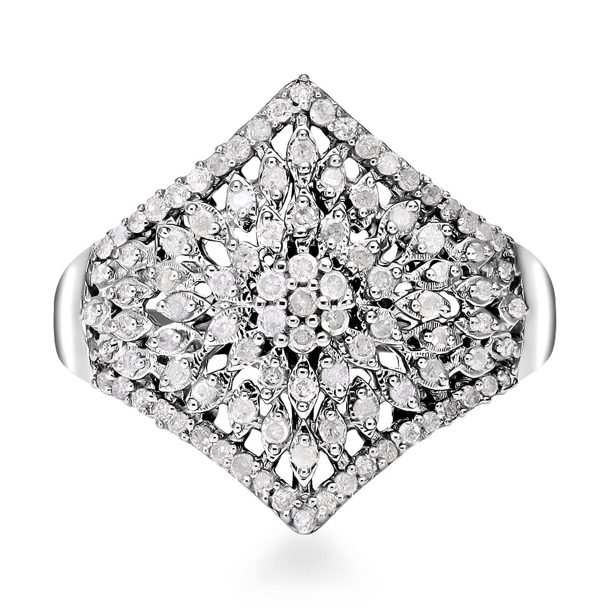Diamond Floral Ring in Platinum Over Sterling Silver (Size 10.0) 0.50 ctw