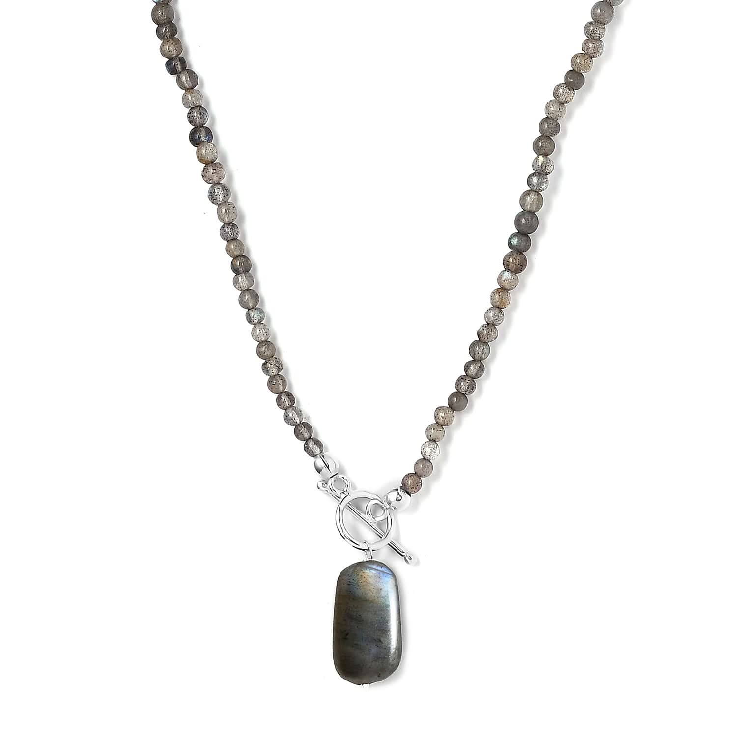 Malagasy Labradorite Beaded Necklace 20 Inches in Sterling Silver 51.30 ctw