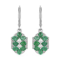 AAA Kagem Emerald and White Zircon Dangle Earrings in Rhodium Over Sterling Silver 3.10 ctw - Sticky add to cart bar