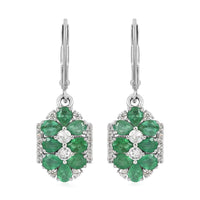 AAA Kagem Emerald and White Zircon Dangle Earrings in Rhodium Over Sterling Silver 3.10 ctw
