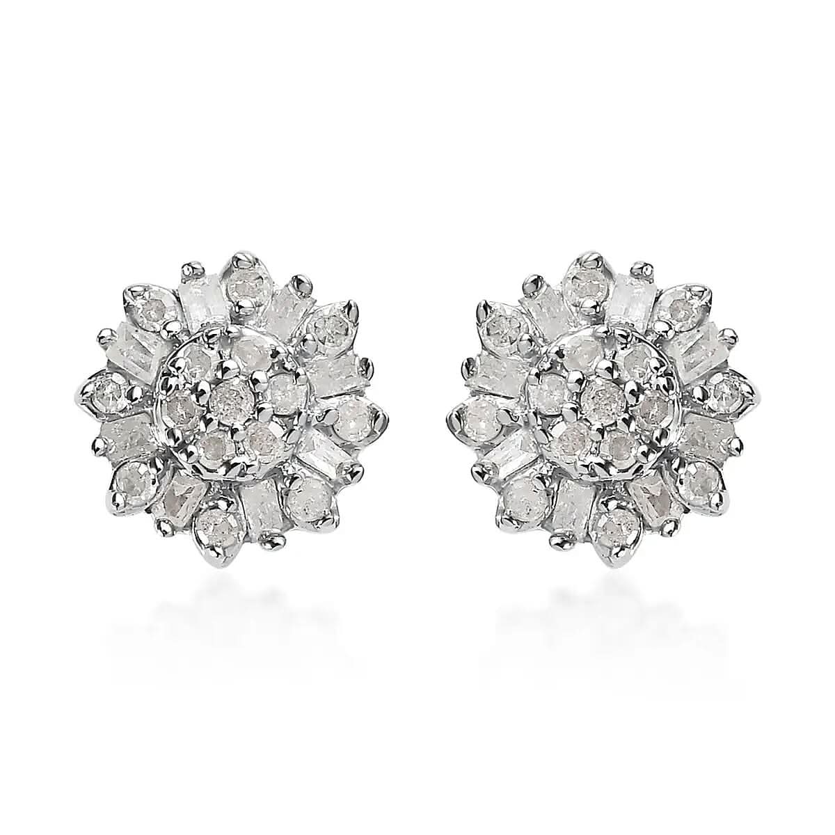 Diamond Floral Stud Earrings in Platinum Over Sterling Silver 0.25 ctw