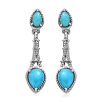 Sleeping Beauty Turquoise Dangling Earrings in Platinum Over Sterling Silver 1.75 ctw
