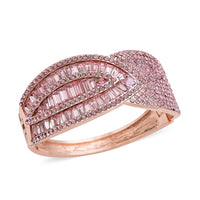 Simulated Pink Sapphire and Pink Austrian Crystal Bangle Bracelet in Rosetone (7.00 In)