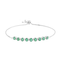 AAA Kagem Emerald and Natural White Zircon Line Bolo Bracelet in Rhodium Over Sterling Silver 1.85 ctw