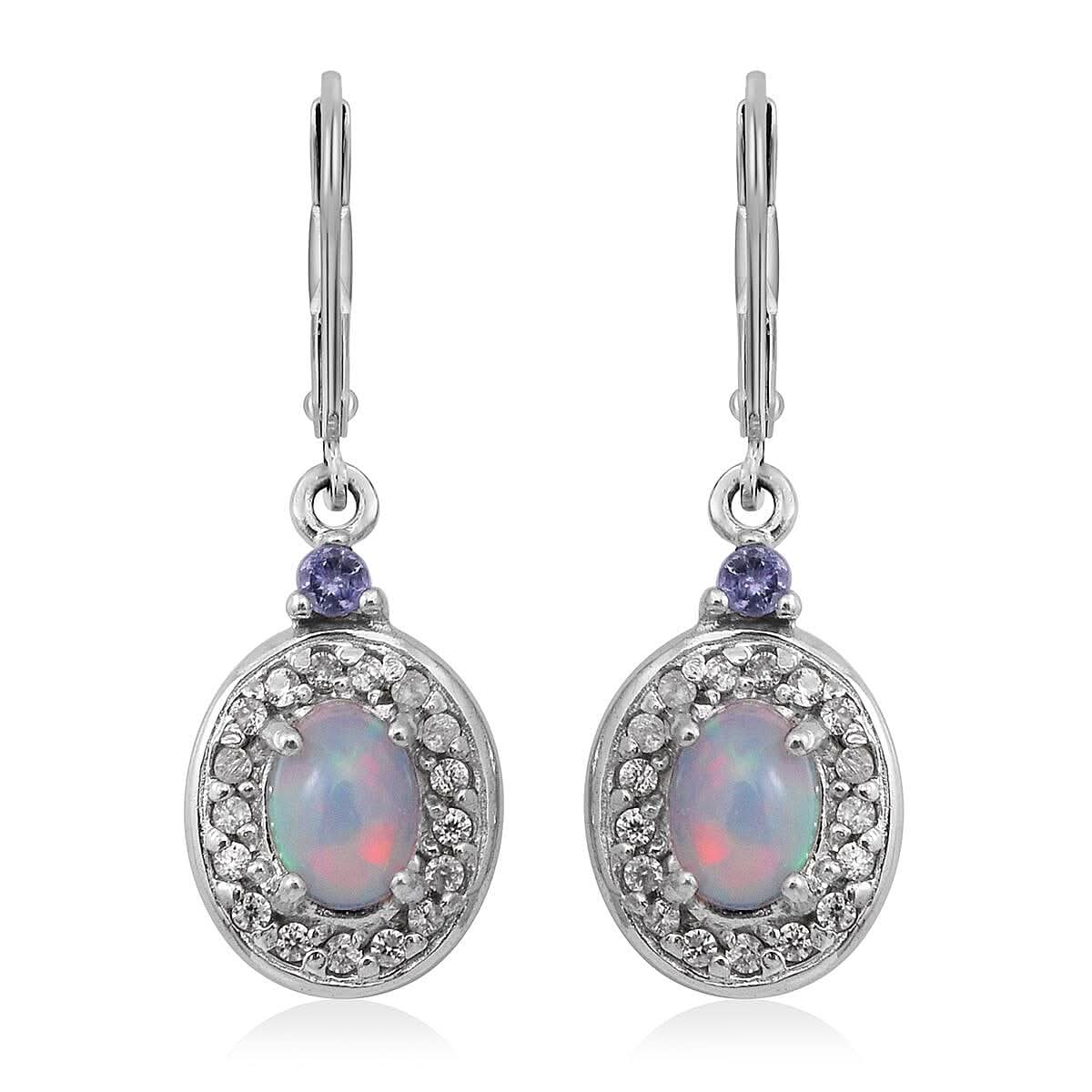 Premium Ethiopian Welo Opal and Multi Gemstone Lever Back Earrings in Platinum Over Sterling Silver 1.60 ctw