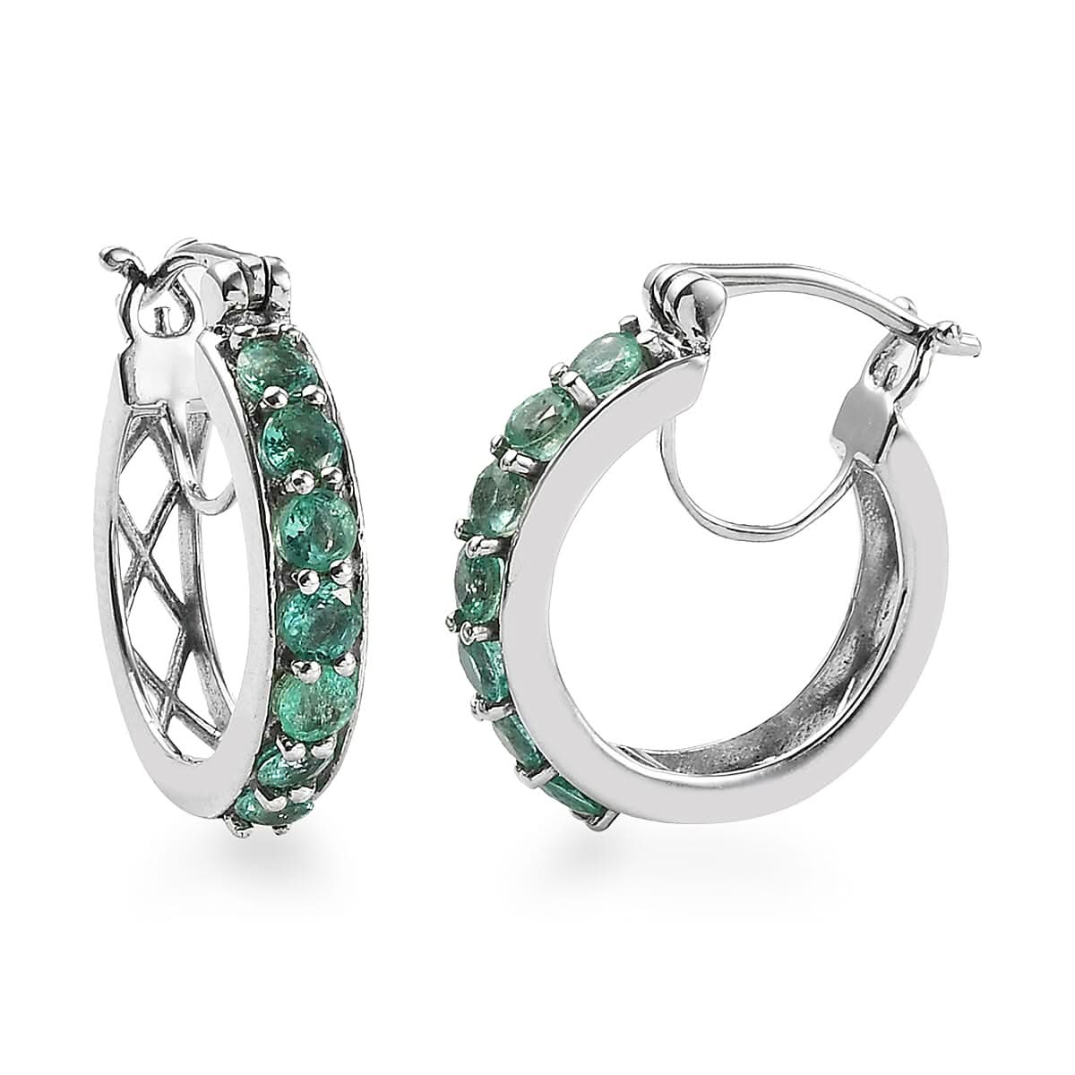 Boyaca Colombian Emerald Hoop Earrings in Platinum Over Sterling Silver 1.65 ctw