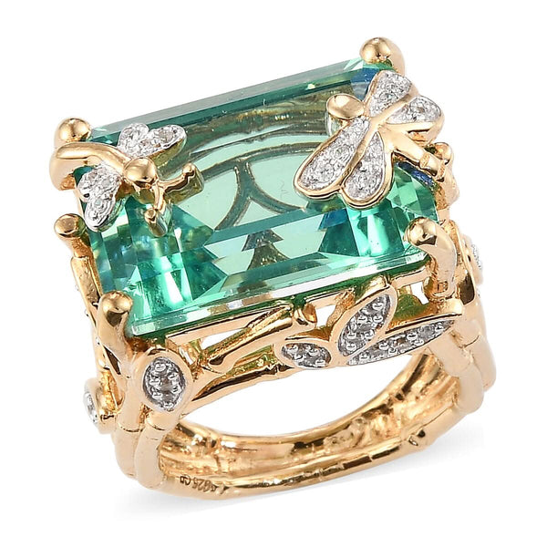 GP Italian Garden Collection Peacock Quartz and Multi Gemstone Dragonfly Ring in Vermeil Yellow Gold Over Sterling Silver 10.75 Grams 16.00 ctw - Product card gallery slide 1 (9431370563839)