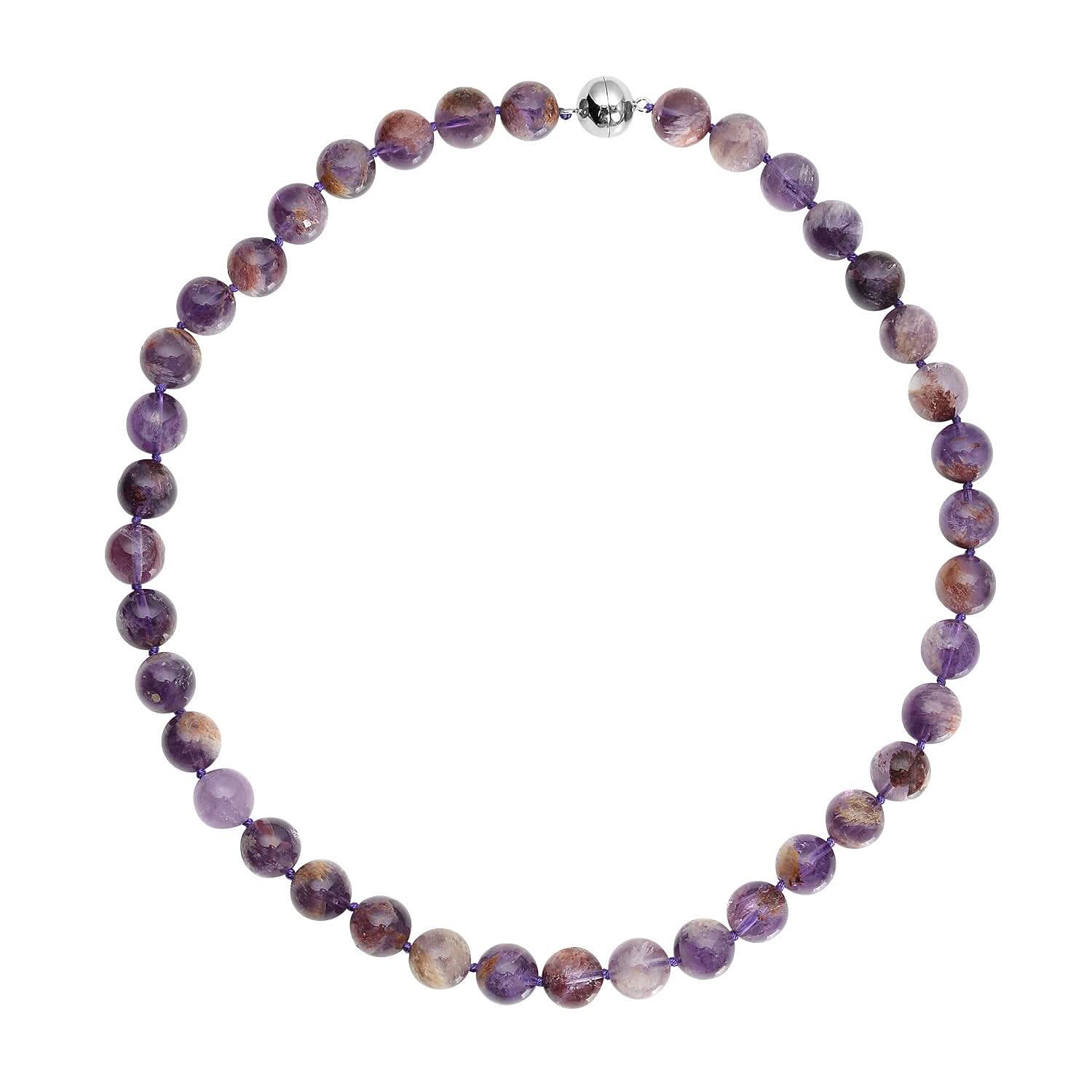 Cacoxenite Beaded Necklace 20 Inches with Magnetic Clasp in Rhodium Over Sterling Silver 425.00 ctw