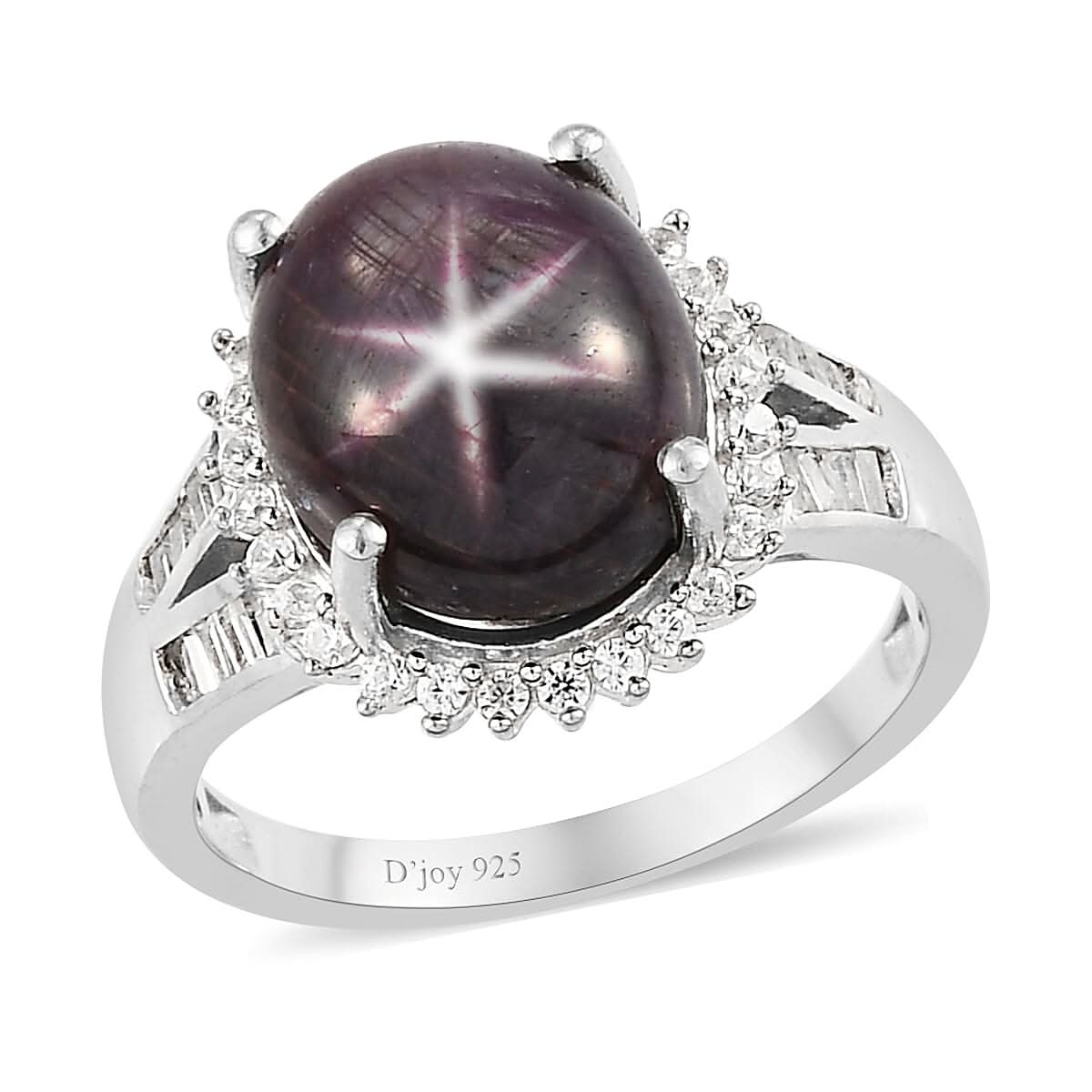 Indian Star Ruby and Natural White Zircon Halo Ring in Platinum Over Sterling Silver (Size 9.0) 8.85 ctw