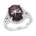 Indian Star Ruby and Natural White Zircon Halo Ring in Platinum Over Sterling Silver (Size 9.0) 8.85 ctw - Sticky add to cart bar