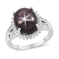 Indian Star Ruby and Natural White Zircon Halo Ring in Platinum Over Sterling Silver (Size 9.0) 8.85 ctw