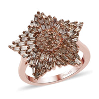 Natural Champagne Diamond Star Ring in Rhodium and Vermeil Rose Gold Over Sterling Silver 1.10 ctw