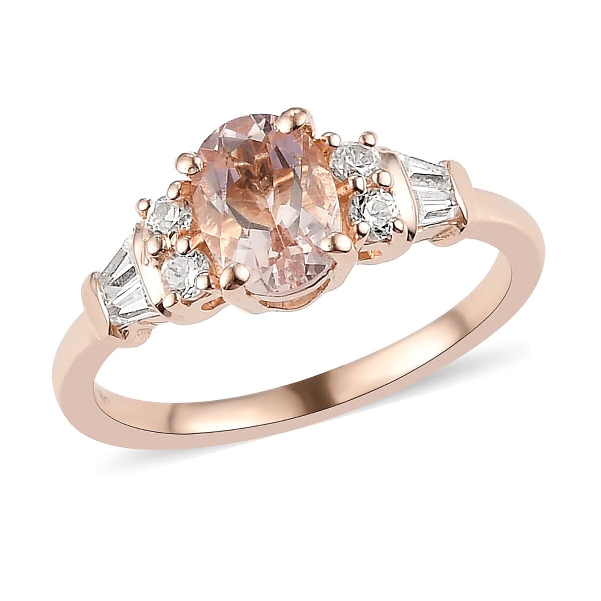 Marropino Morganite and Natural White Zircon Ring in Vermeil Rose Gold Over Sterling Silver (Size 7.0) 1.15 ctw (1)