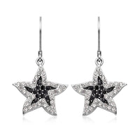 Black & White Austrian Crystal Starfish Earrings in Stainless Steel
