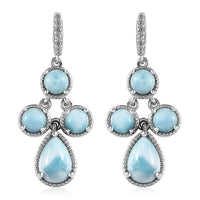 Larimar and White Zircon Dangle Earrings in Platinum Over Sterling Silver 8.75 ctw