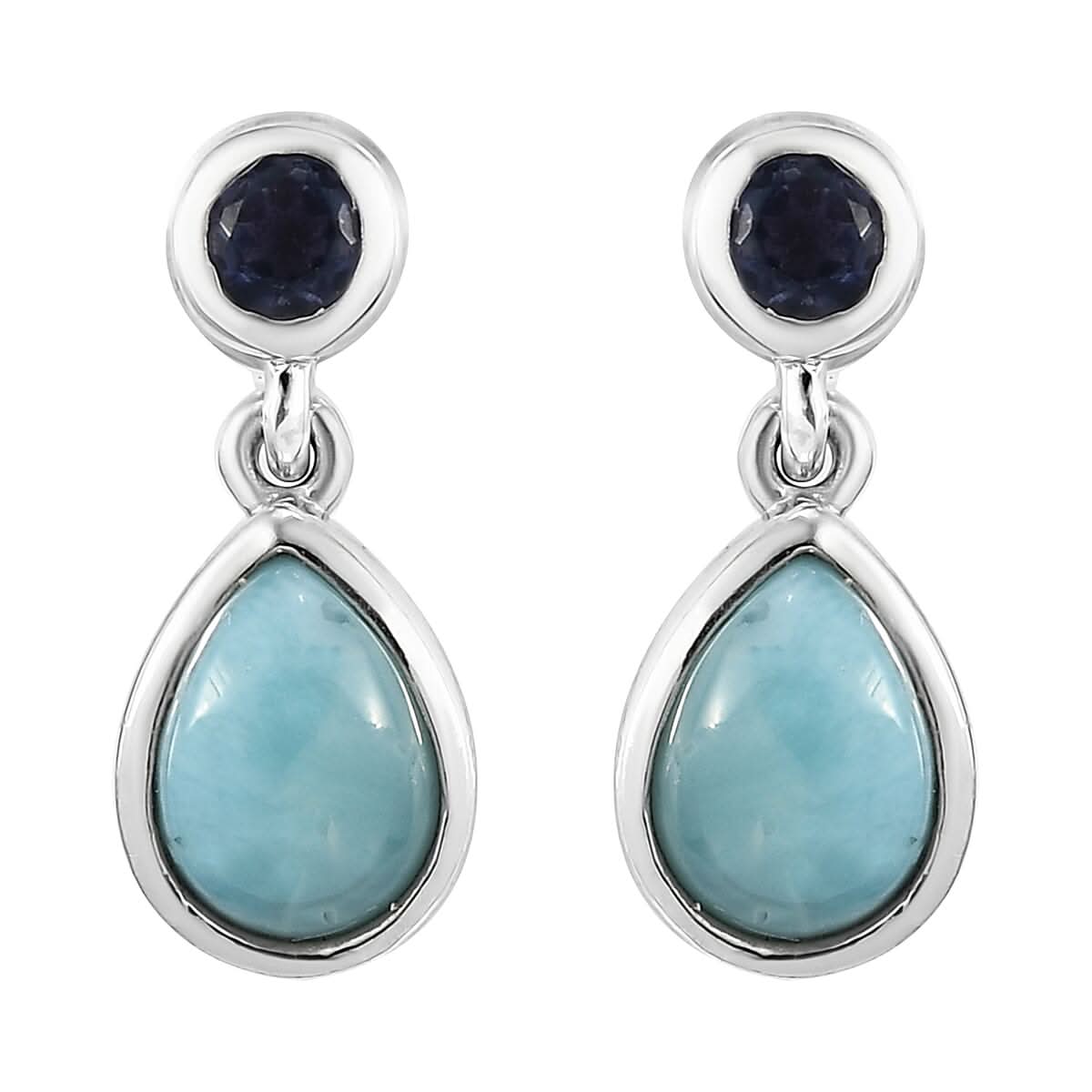Larimar and Catalina Iolite Dangling Earrings in Platinum Over Sterling Silver 1.90 ctw