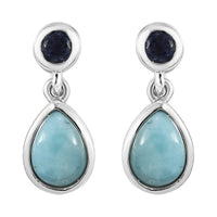 Larimar and Catalina Iolite Dangling Earrings in Platinum Over Sterling Silver 1.90 ctw