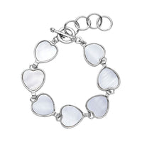 White Shell Heart Shaped Link Bracelet in Silvertone (7-9In)