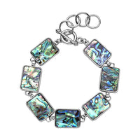 Abalone Shell Heart Shaped Link Bracelet in Silvertone (7-9In)