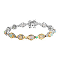 Premium Ethiopian Welo Opal Bracelet in Vermeil YG and Platinum Over Sterling Silver (6.50 In) 14.60 Grams 5.90 ctw