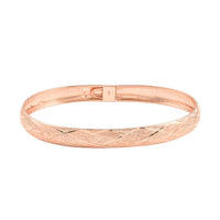 14K Rose Gold Over Sterling Silver 7.4mm Width Diamond-Cut Sandblasting Bangle Bracelet (7.00 In) 4.75 Grams