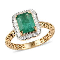 MIRAGE COLLECTION 22K Yellow Gold AAA Kagem Zambian Emerald and G-H SI2 Diamond Halo Ring (Size 7.0) 2.70 Grams 1.85 ctw