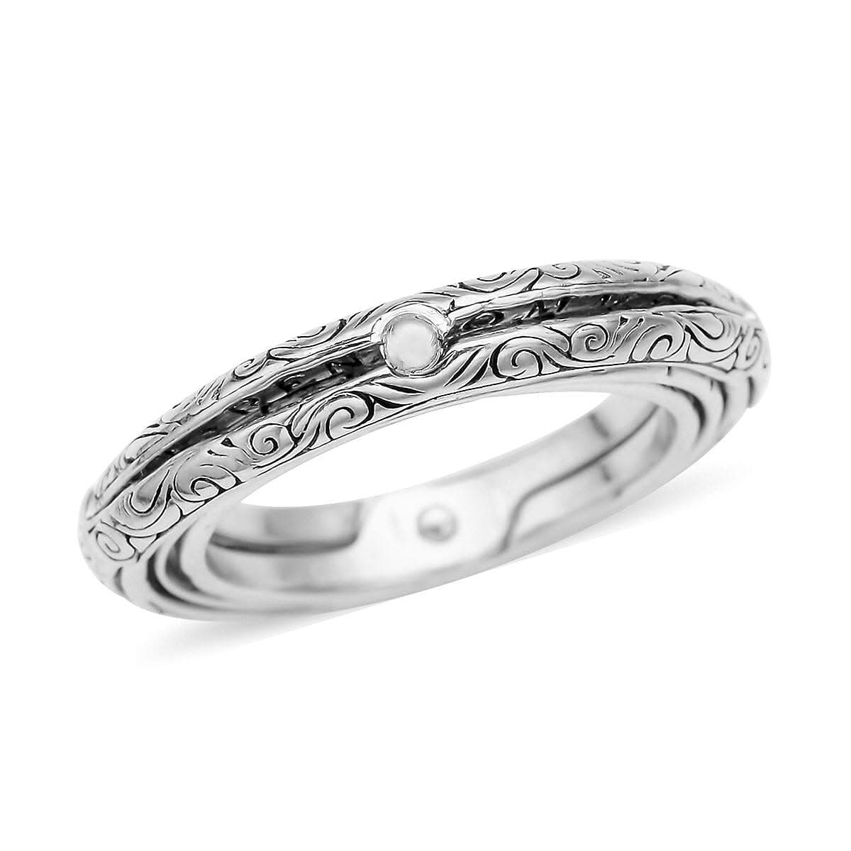 lack Oxidised and Rhodium Over Sterling Silver Astronomical Sphere Ball Finger Ring 6.60 Grams