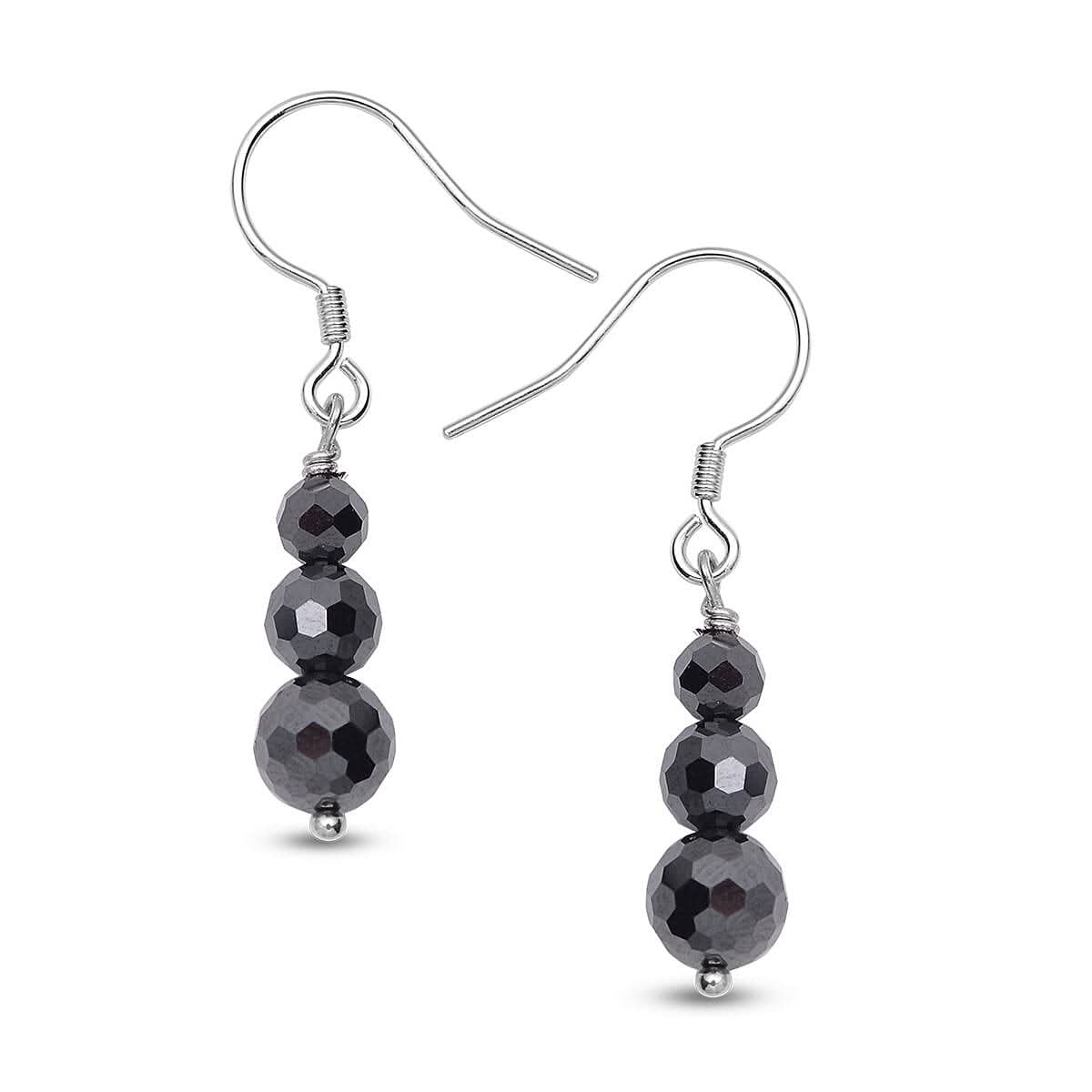 Black Moissanite Beaded Dangle Earrings in Rhodium Over Sterling Silver 3.35 ctw