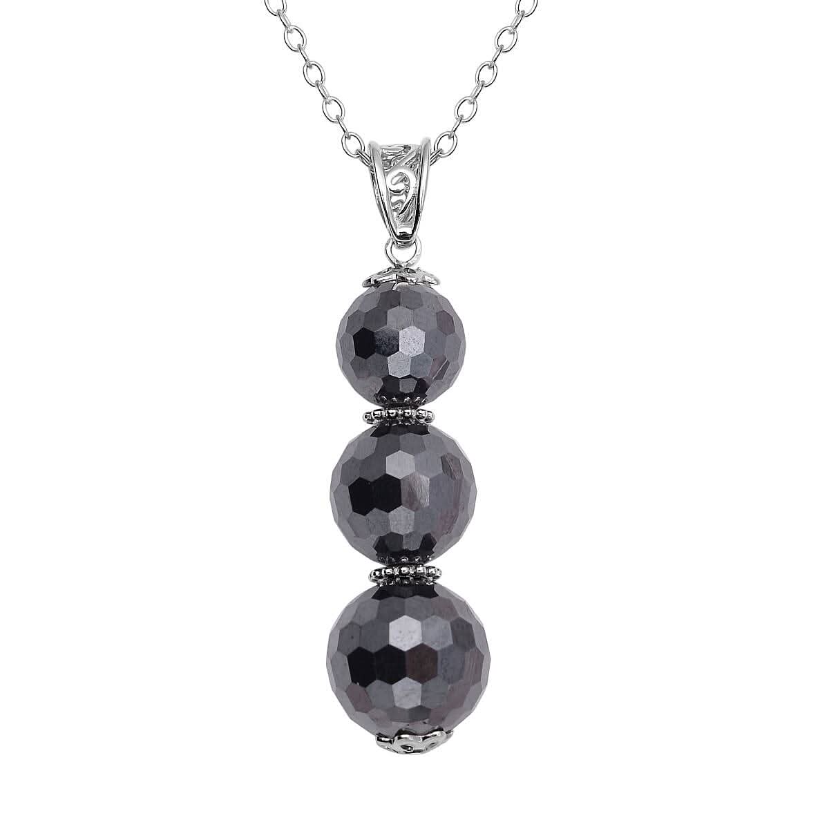 Black Moissanite Beaded Pendant Necklace 20-22 Inches in Rhodium Over Sterling Silver 18.70 ctw
