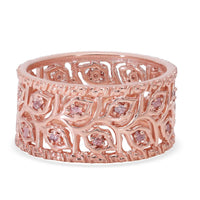 Uncut Natural Pink Diamond Leafs Band Ring in Vermeil Rose Gold Over Sterling Silver 0.25 ctw