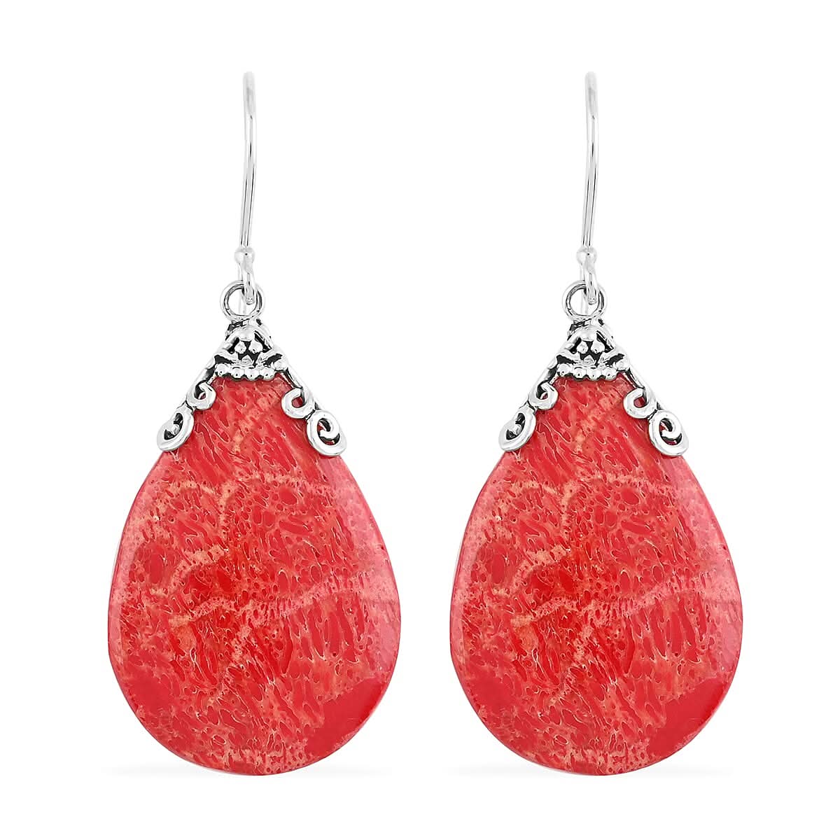 Sponge Coral Pear Shape Earrings in Sterling Silver