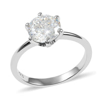 120 Facets Moissanite VS EF Solitaire Ring in Sterling Silver (Size 10.0) 2.00 ctw