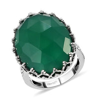 Verde Onyx Rose Cut Fancy Ring in Sterling Silver (Size 6.0) 7.30 ctw