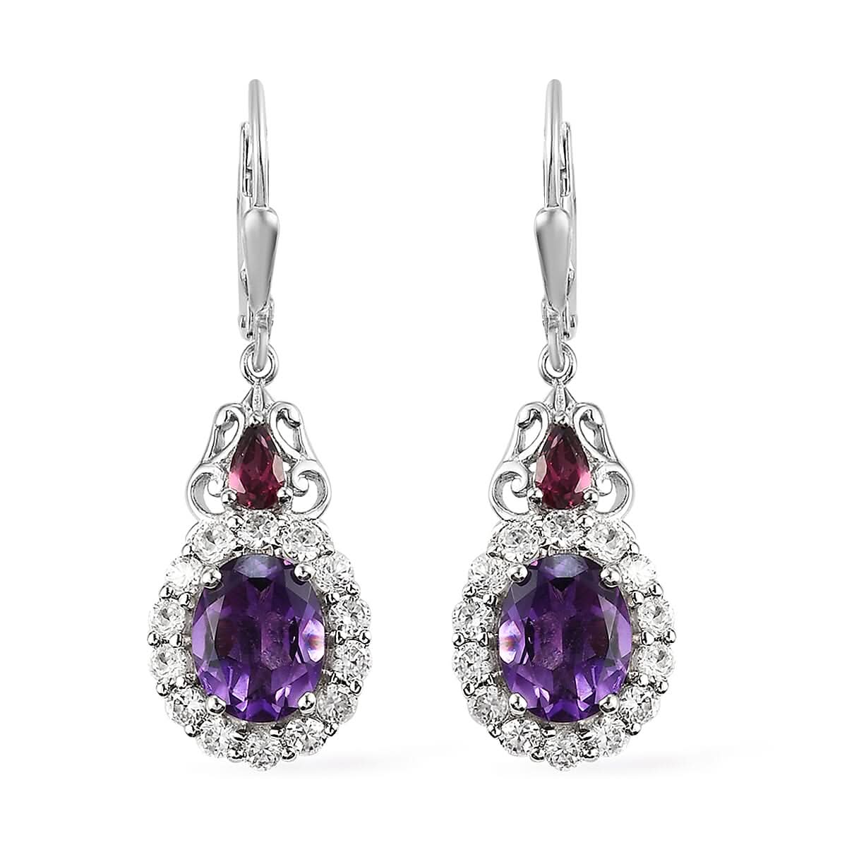 Premium Moroccan Amethyst and Multi Gemstone Lever Back Earrings in Platinum Over Sterling Silver 6.00 ctw