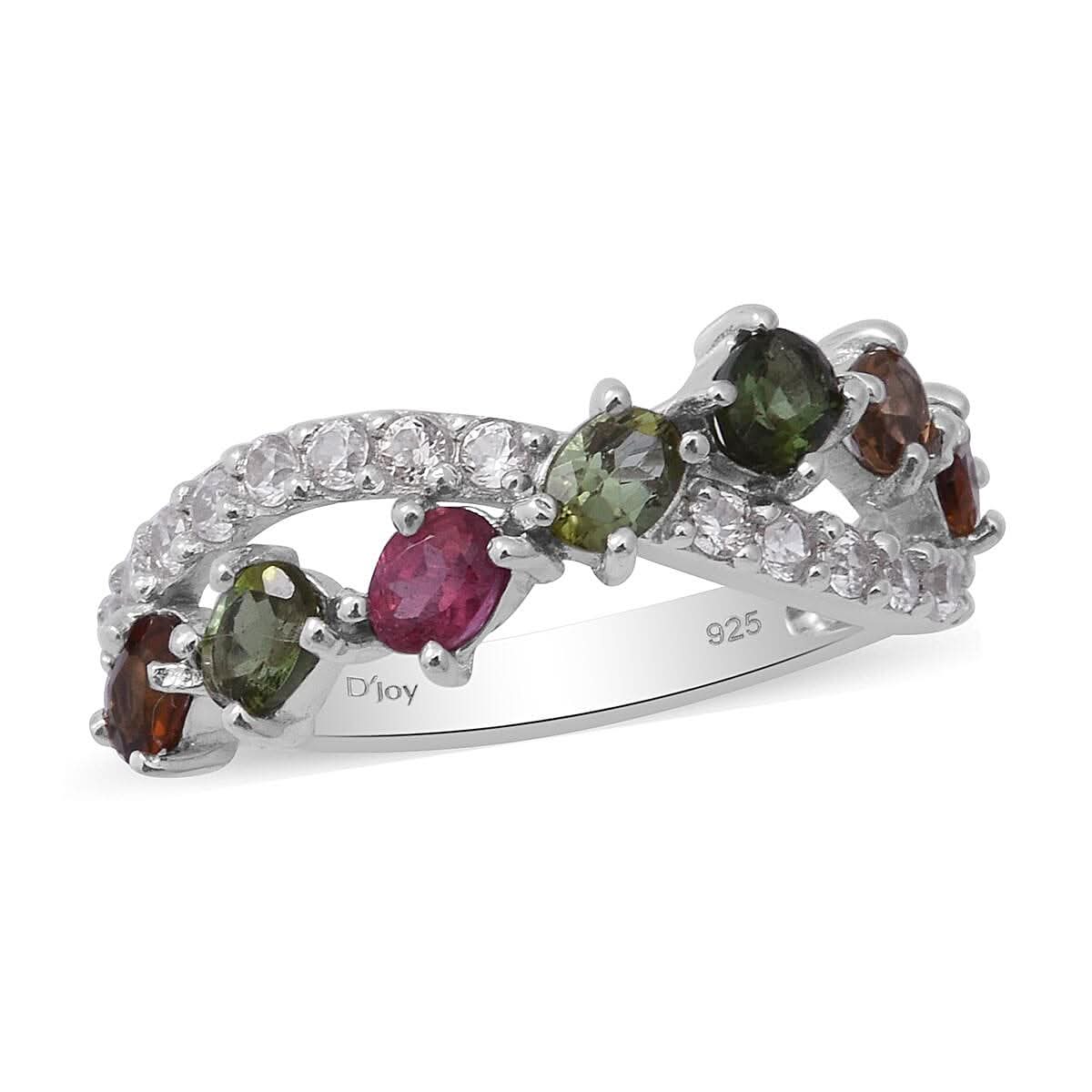Multi-Tourmaline and Natural White Zircon Infinity Ring in Platinum Over Sterling Silver (Size 10.0) 1.75 ctw