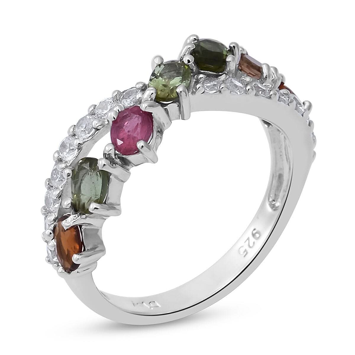 Multi-Tourmaline and Natural White Zircon Infinity Ring in Platinum Over Sterling Silver (Size 10.0) 1.75 ctw (3)