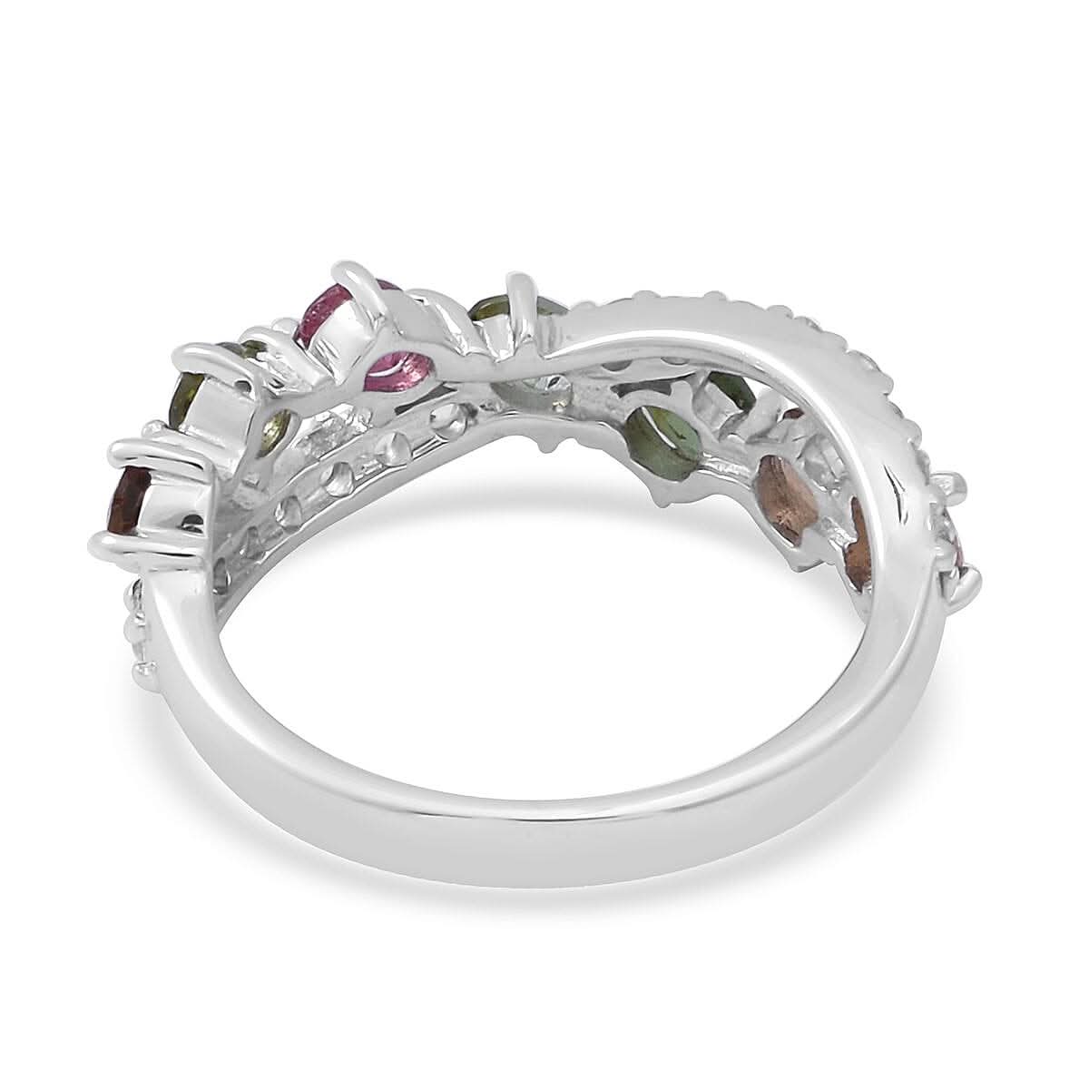 Multi-Tourmaline and Natural White Zircon Infinity Ring in Platinum Over Sterling Silver (Size 10.0) 1.75 ctw (4)